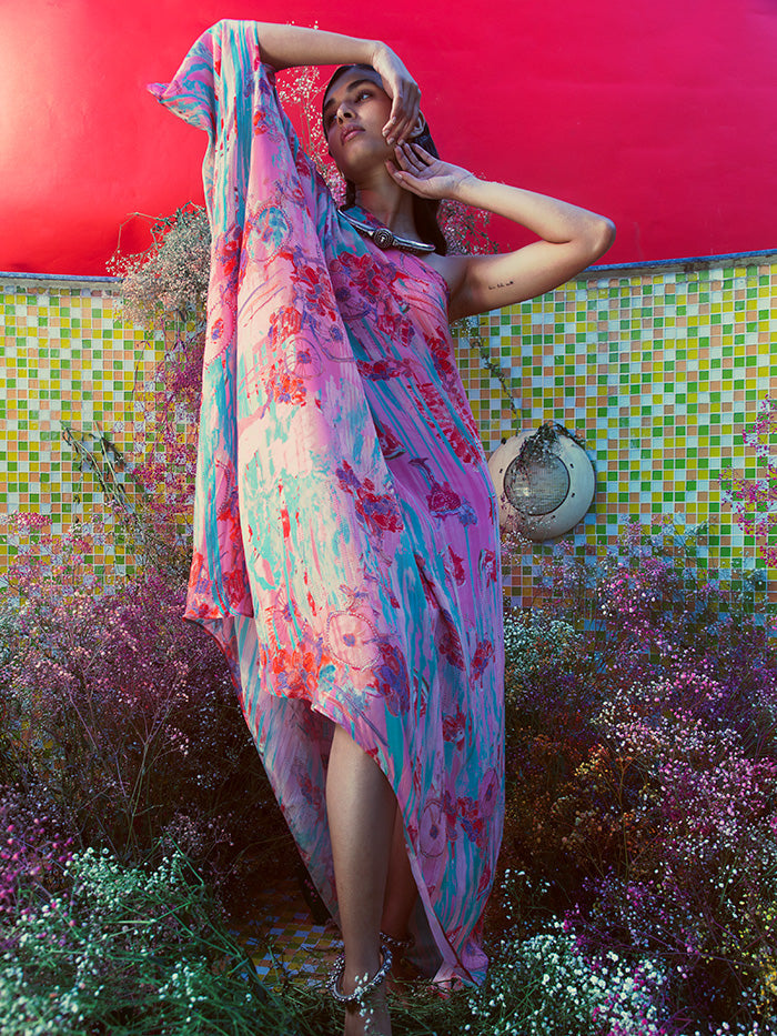 Pink One-shoulder Long Dress | Shop Saundh