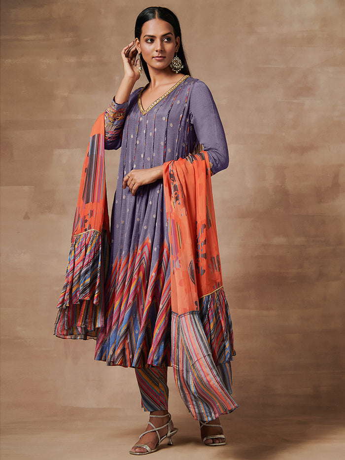 Purple Orange Anarkali Set with Dupatta | Shop Saundh