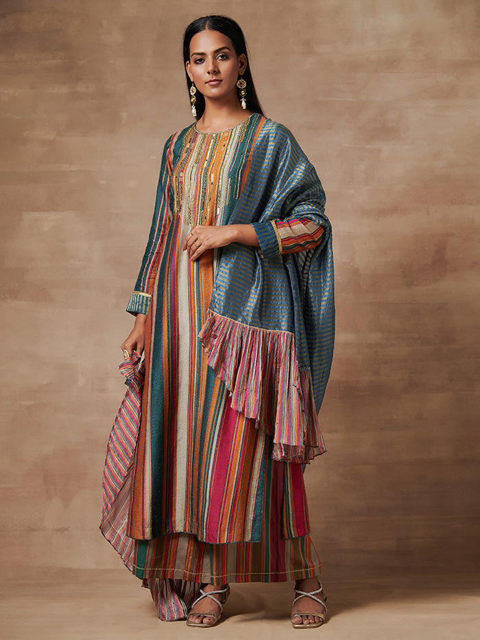 Multistriped Kurta Set with Dupatta | Shop Saundh