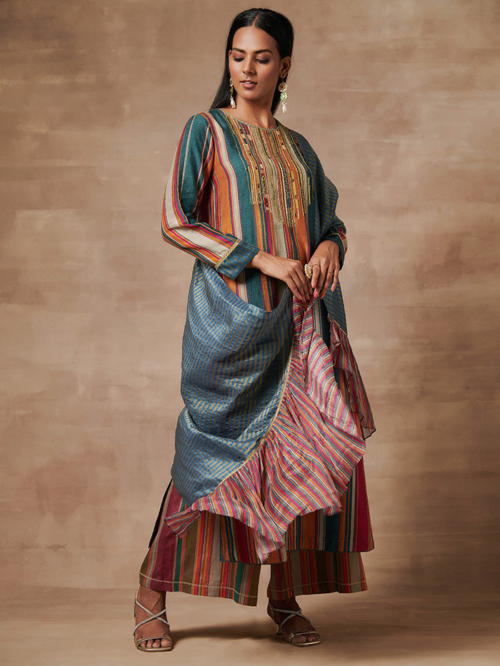 Multistriped Kurta Set with Dupatta | Shop Saundh