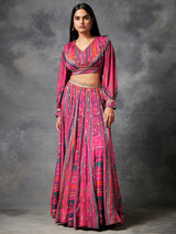 Pink Multicoloured Crop Top Skirt | Shop Saundh
