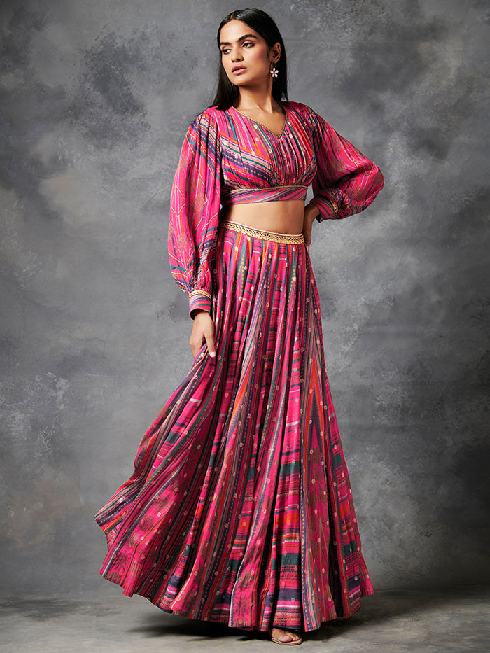 Pink Multicoloured Crop Top Skirt | Shop Saundh