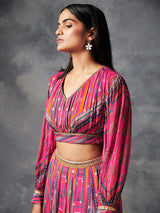 Pink Multicoloured Crop Top Skirt | Shop Saundh