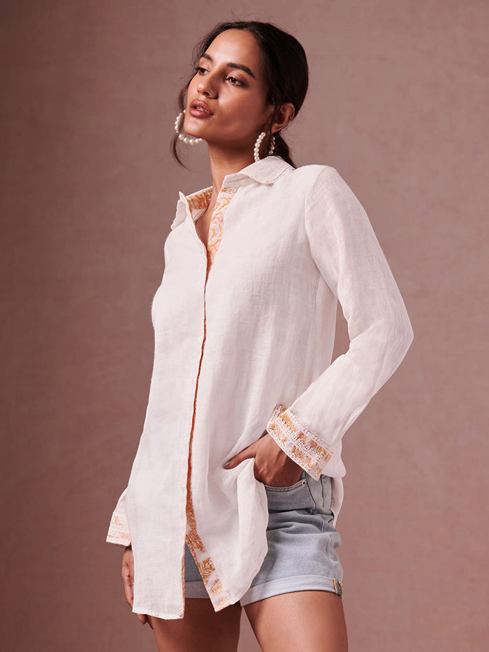 White Linen Sepal Shirt| Shop Saundh