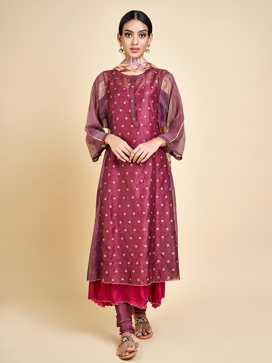 Qalb Plum Layered Kurta