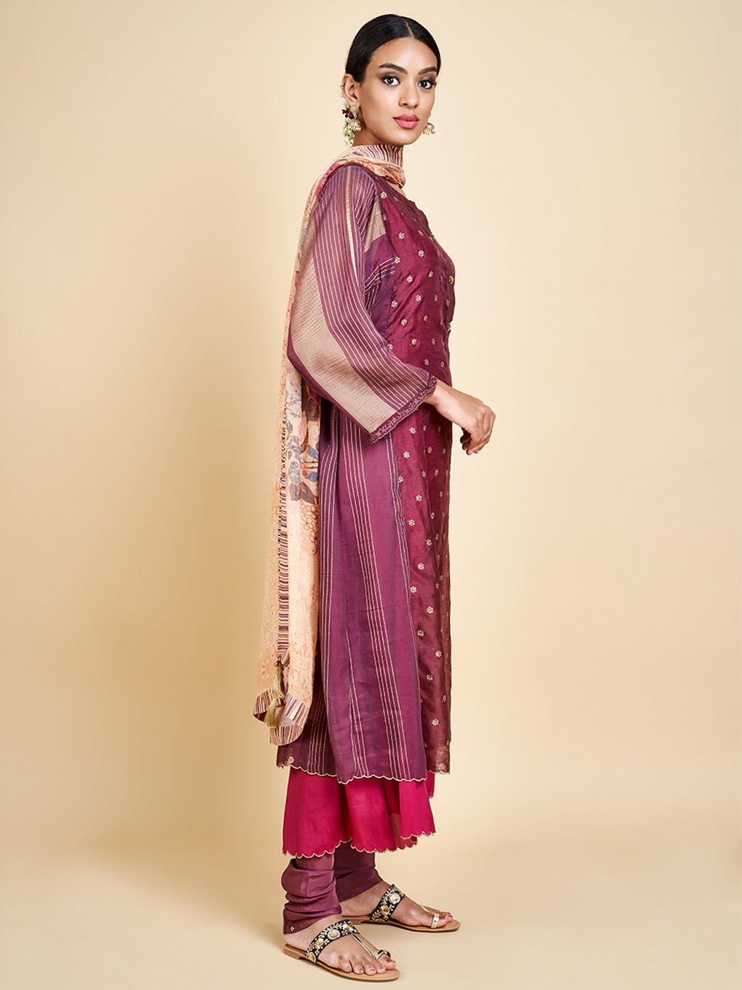 Qalb Plum Layered Kurta