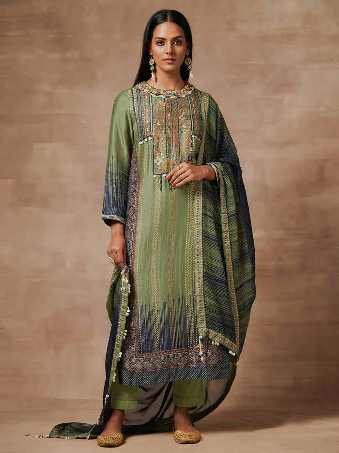 Green Kurta Set with Dupatta | Shop Saundh