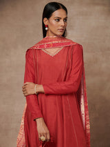 Shanao Red Kurta Set with Dupatta