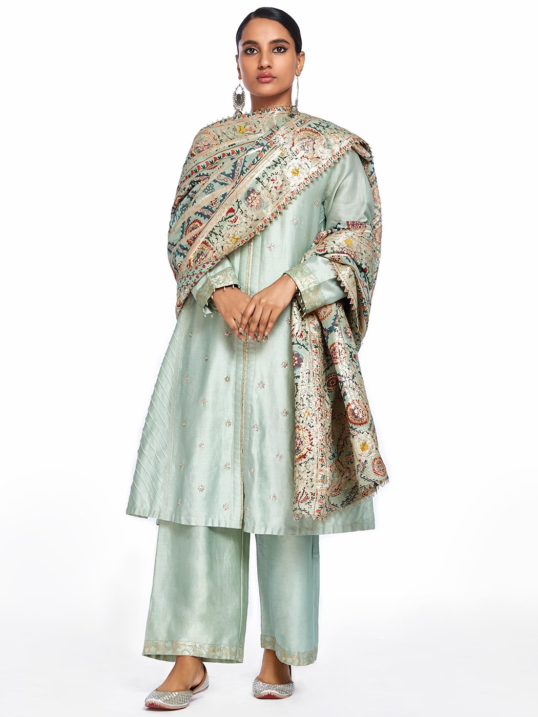 Suzandori Bondi Mint Slit Kurta Set Extra Small