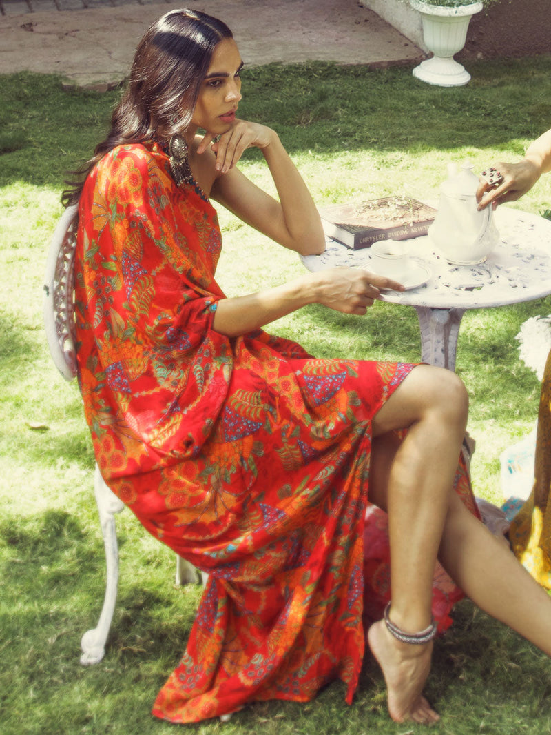 One Shoulder Long Kaftan Dress with Slit | Shop Saundh