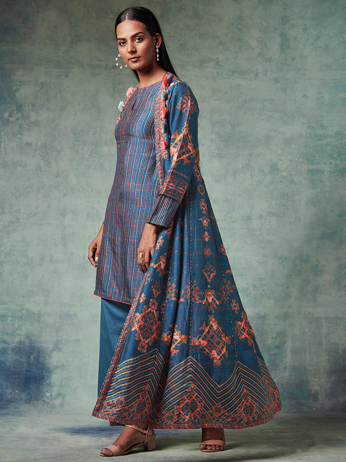 Blue Kura Set with Jacket | Shop Saundh