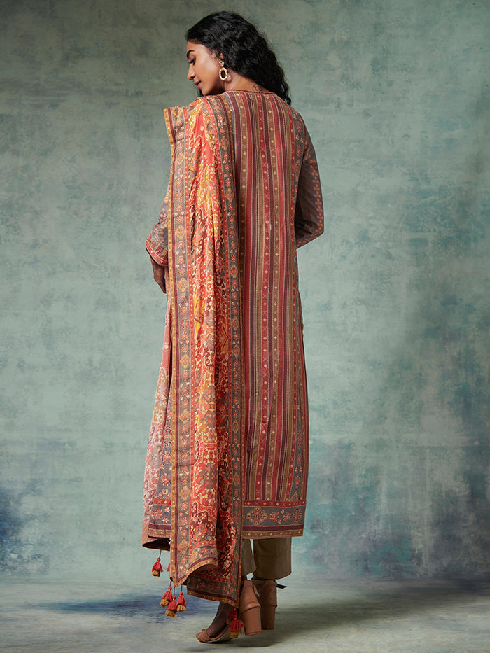 Grey Red Kurta Set with Dupatta | Shop Saundh