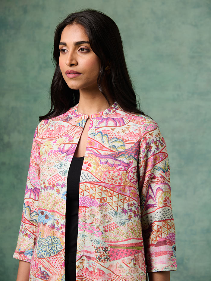 White Printed All-Day Jacket| Shop Saundh