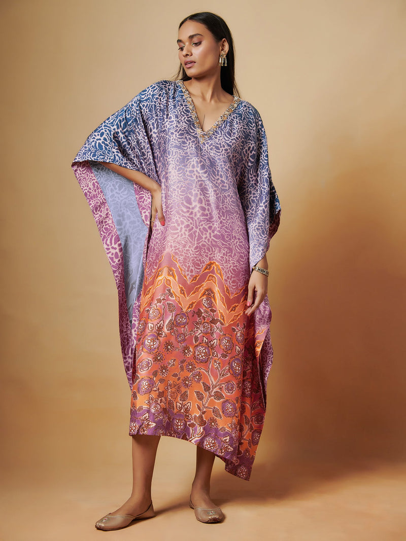 Purple Ombre Silk Kaftan | Shop Saundh
