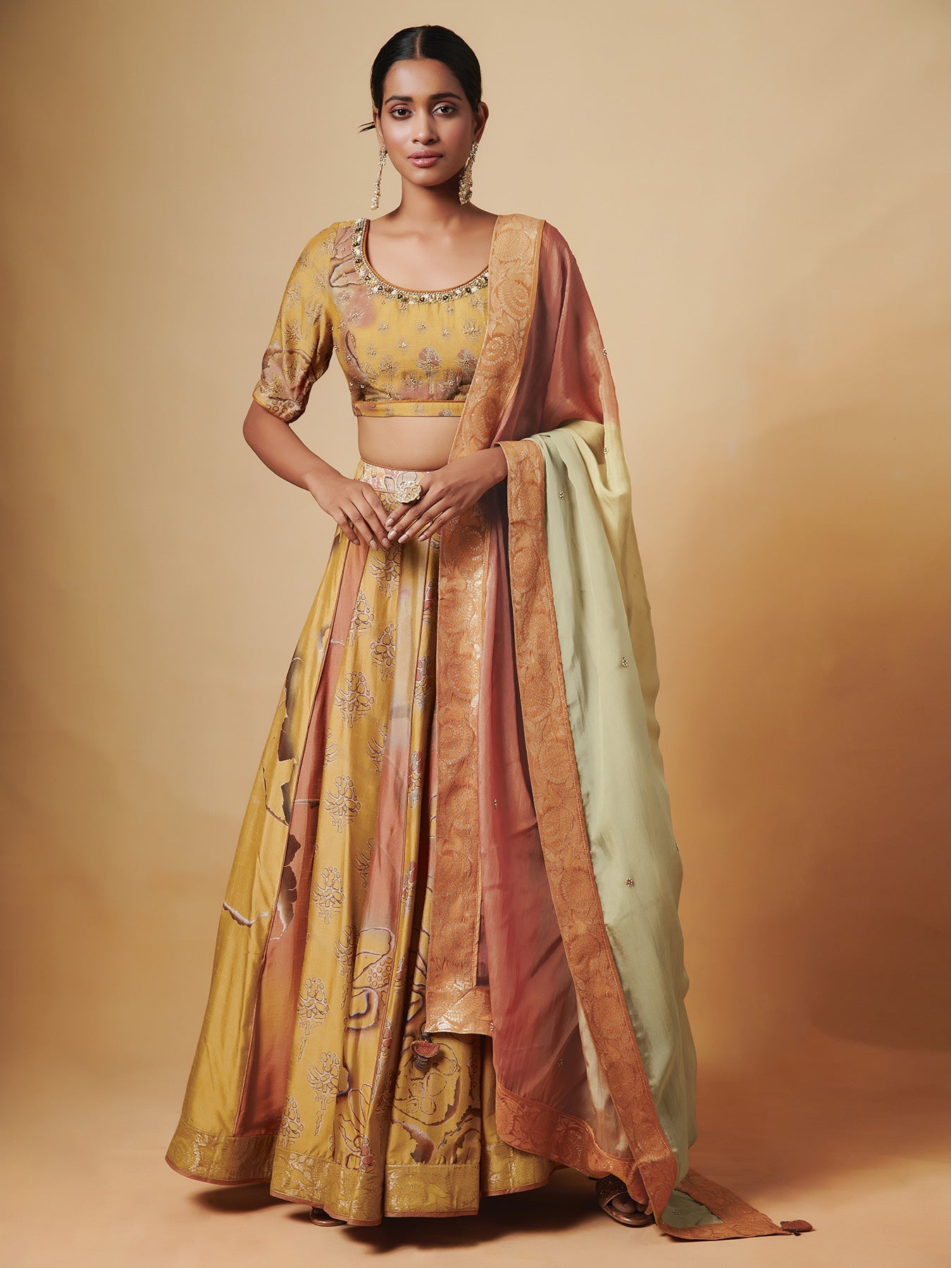 Agni Golden Pink Silk Lehenga Set