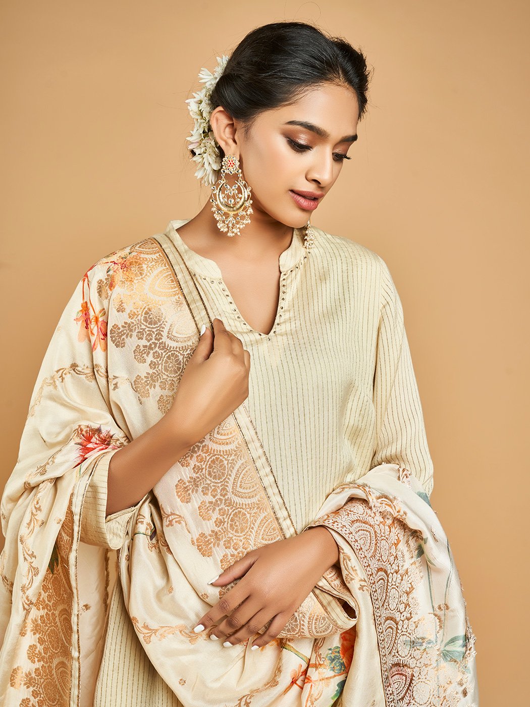 Alaric Cream Colored Layered Kurta Set