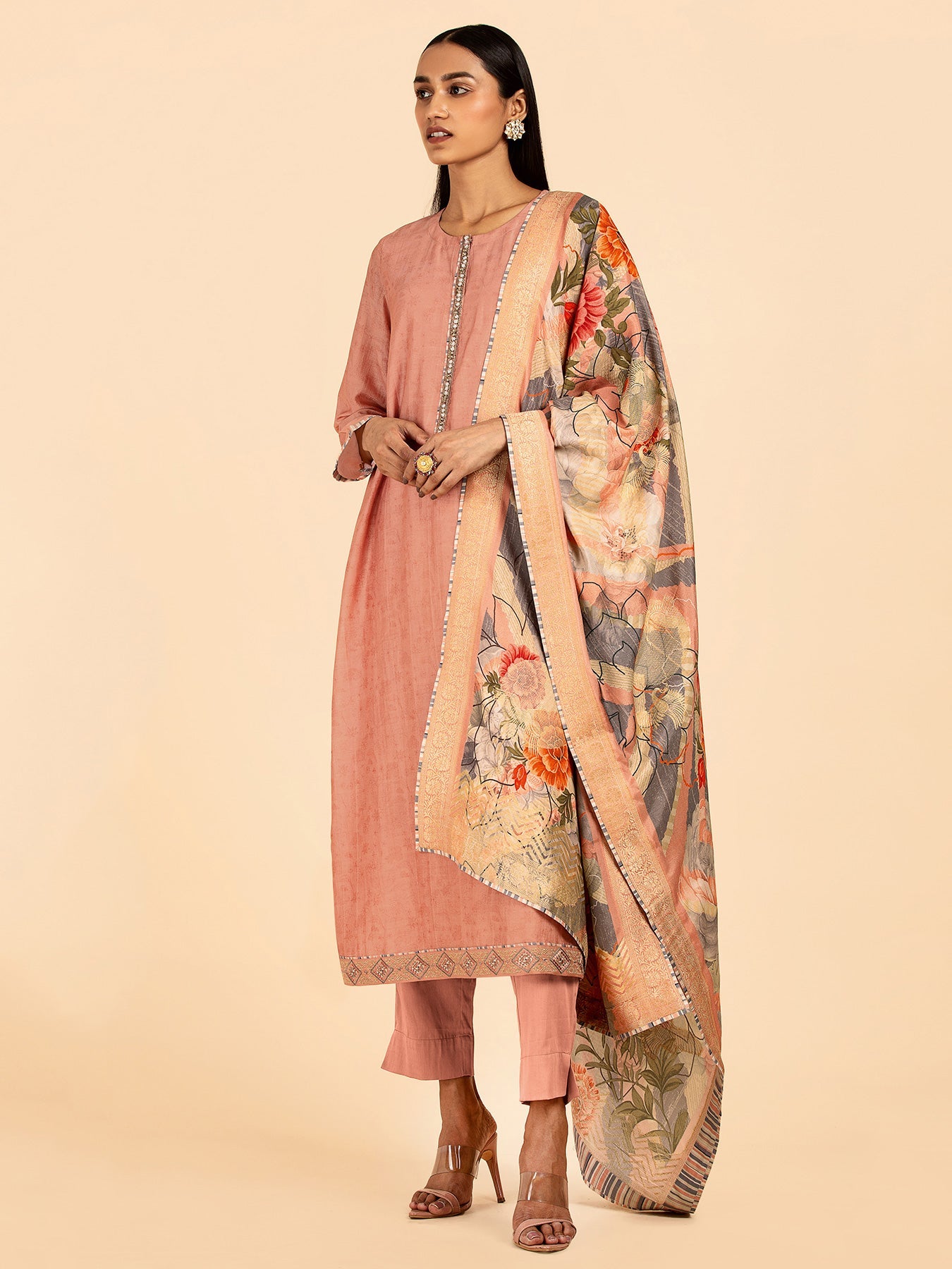 Pink Unstitched Silk Suit | Shop Saundh