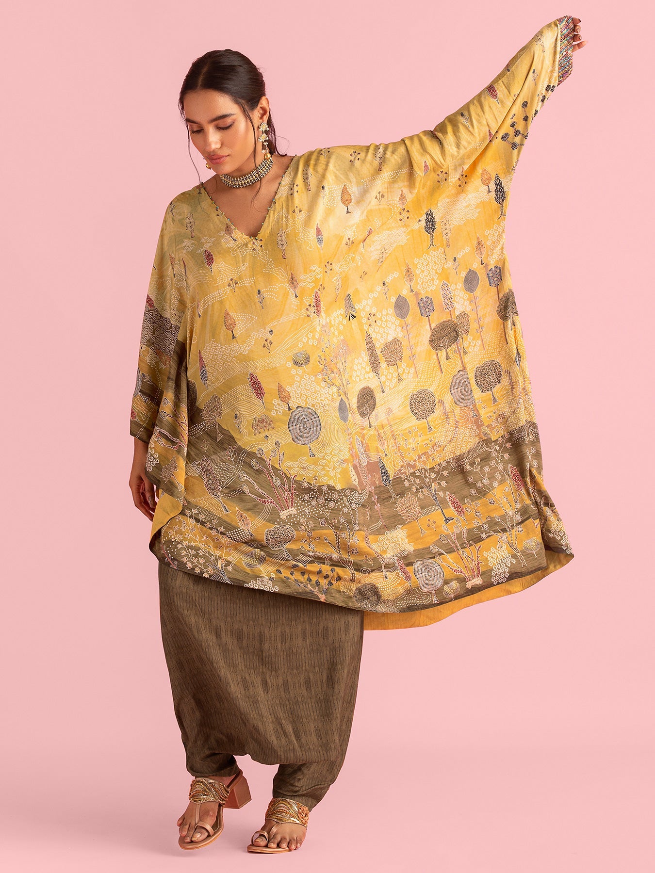 Mystical Forest Chrome Yellow Asymmetric Kaftan