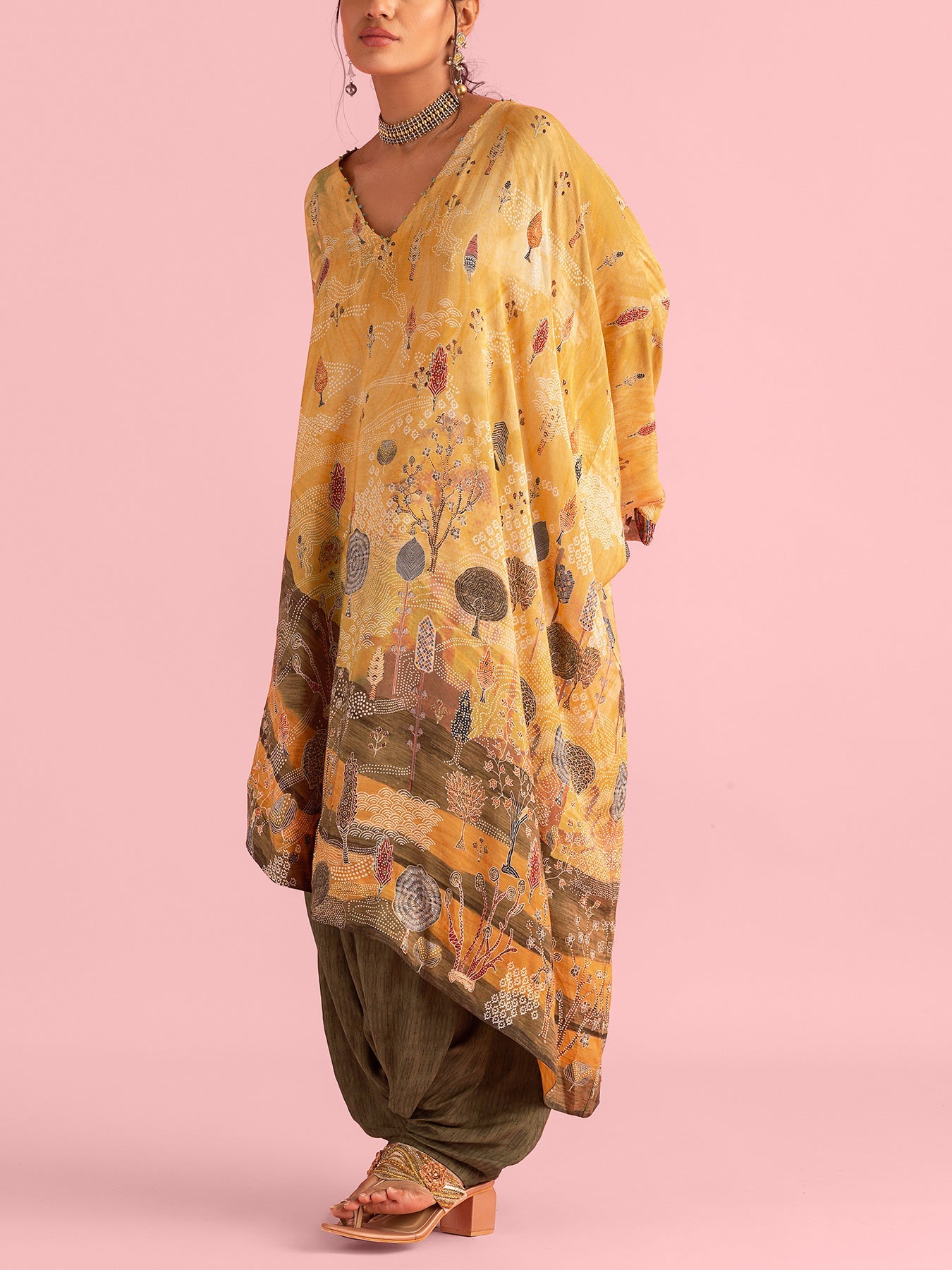 Mystical Forest Chrome Yellow Asymmetric Kaftan