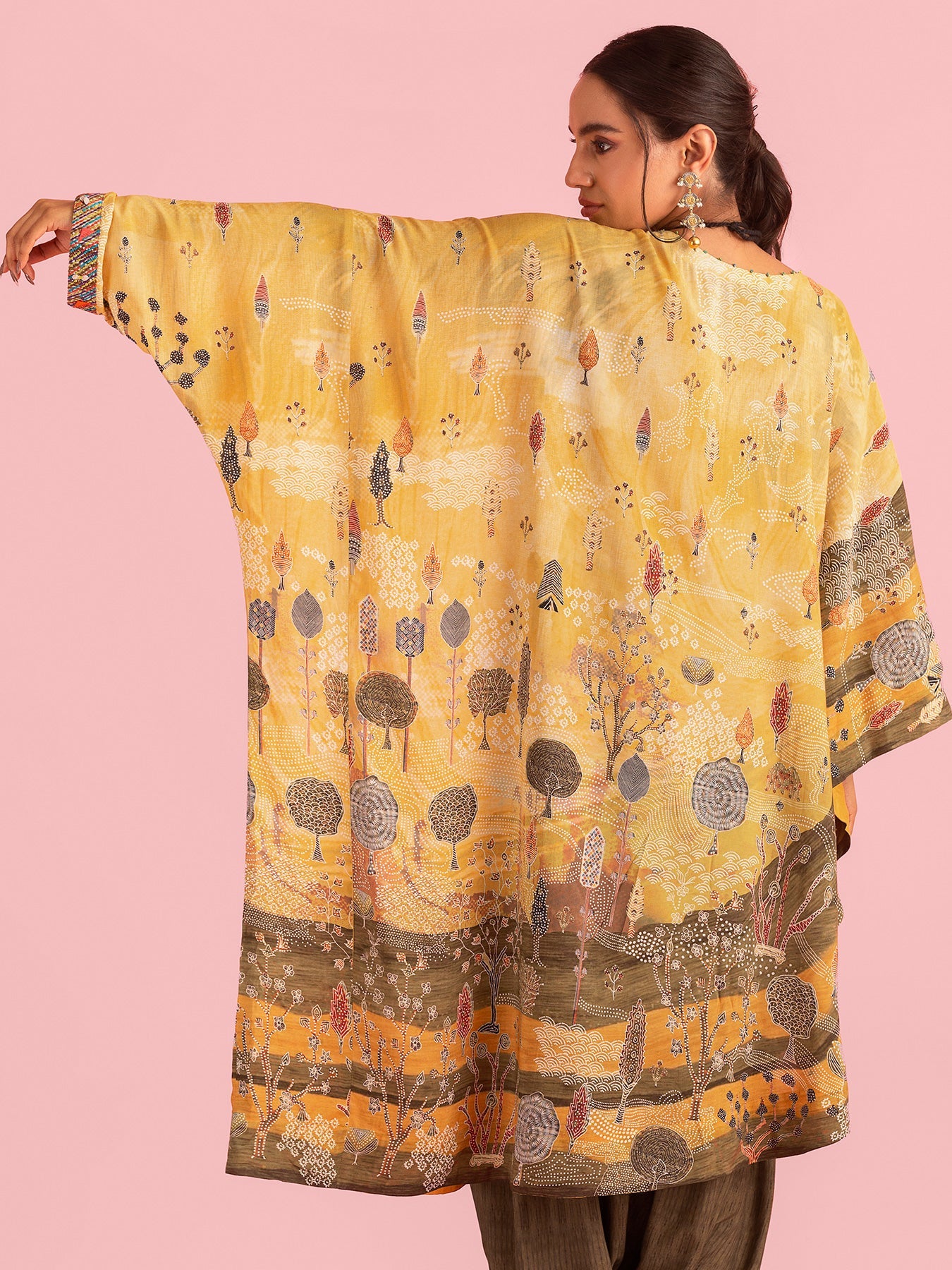 Mystical Forest Chrome Yellow Asymmetric Kaftan