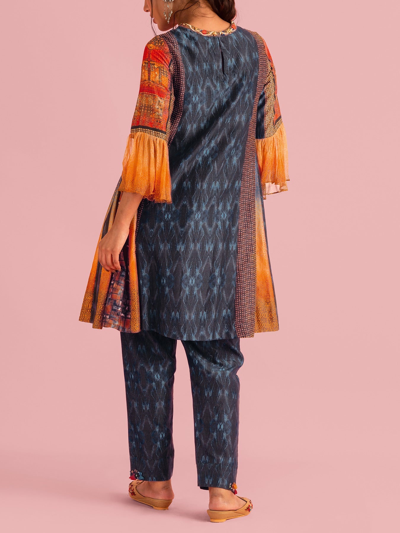 Fire Boho Indigo Orange Kurta Set