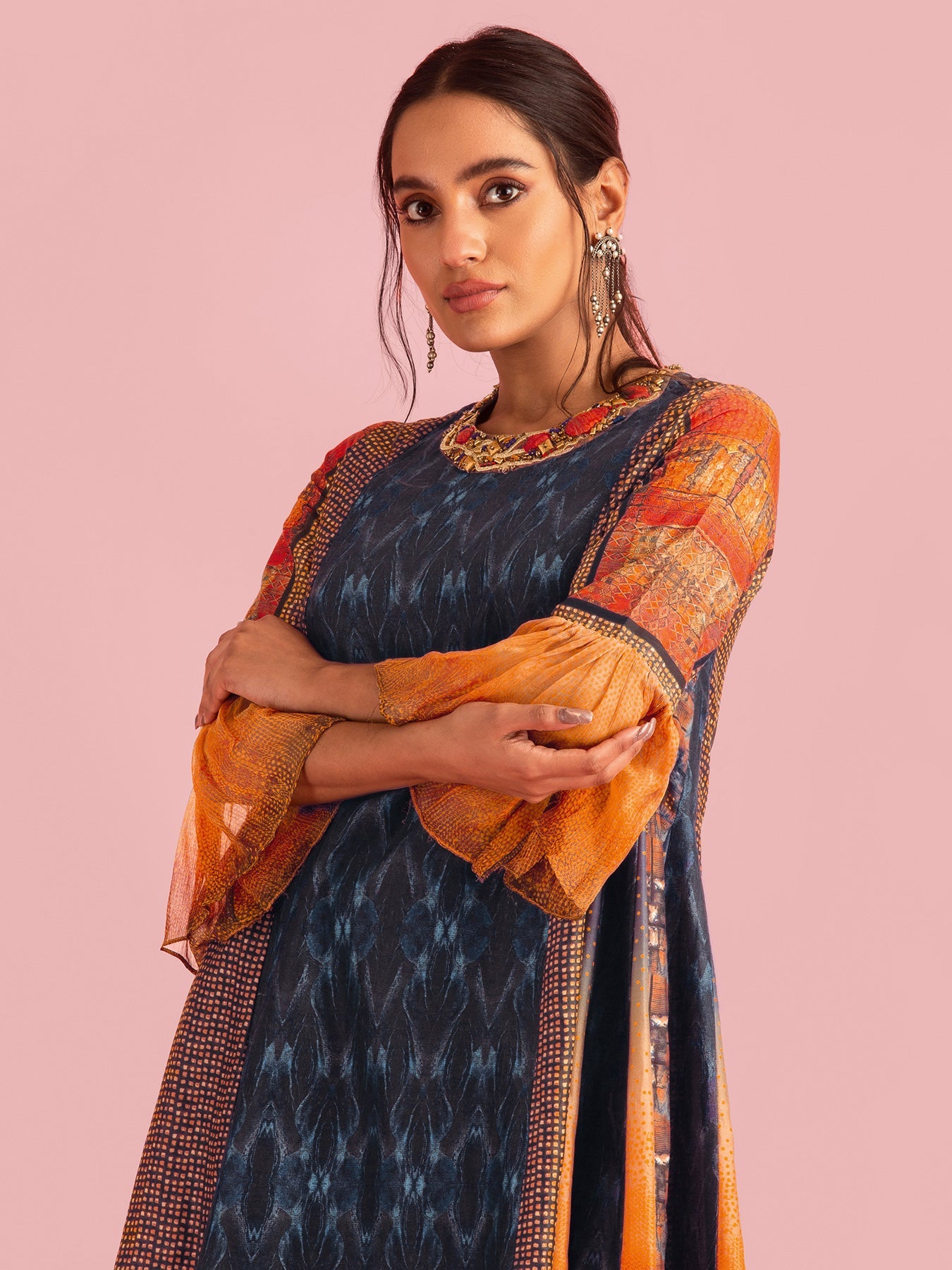 Fire Boho Indigo Orange Kurta Set