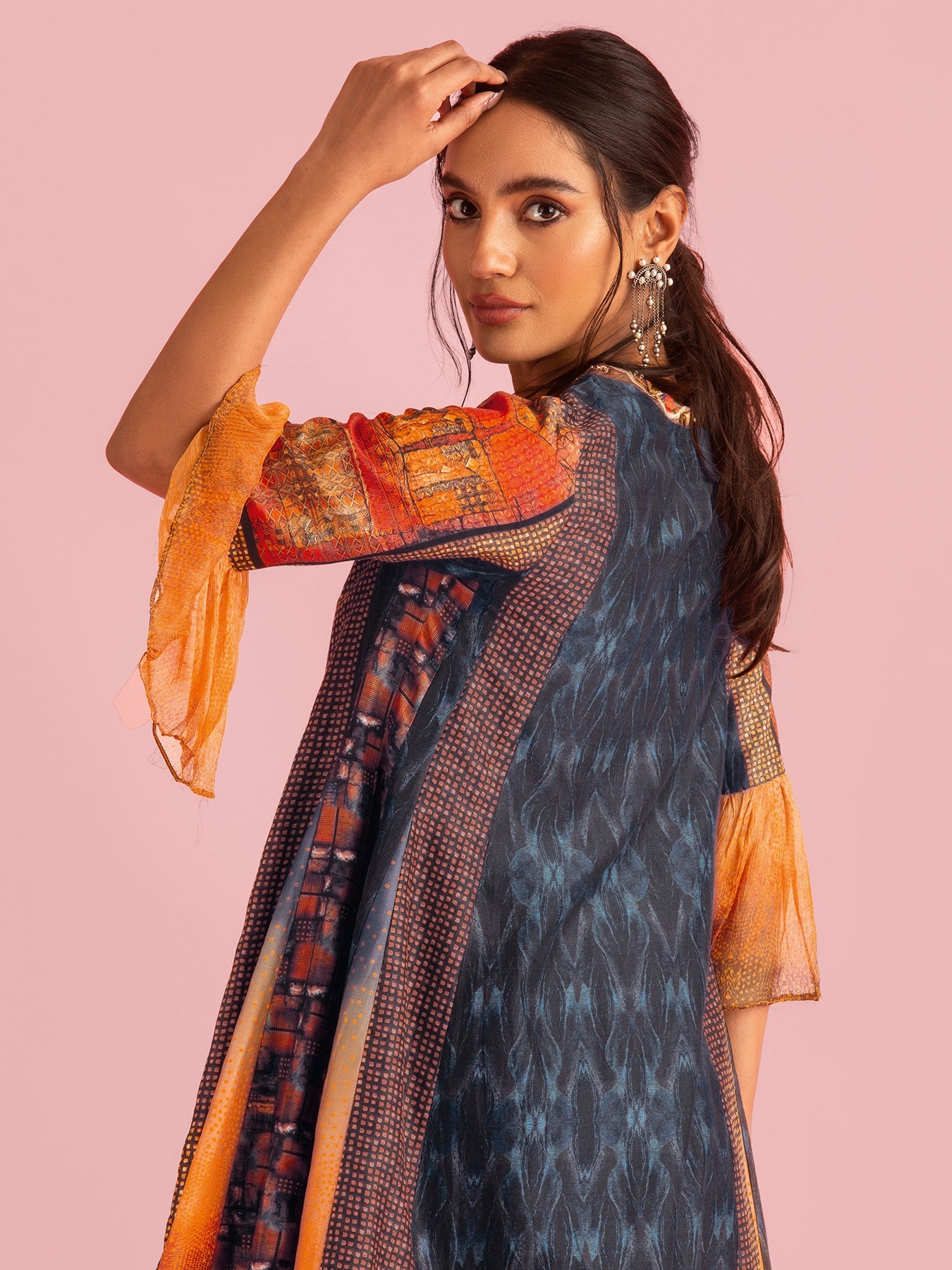 Fire Boho Indigo Orange Kurta Set