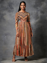 Brown Long Dress in Fullsleeves | Shop Saundh