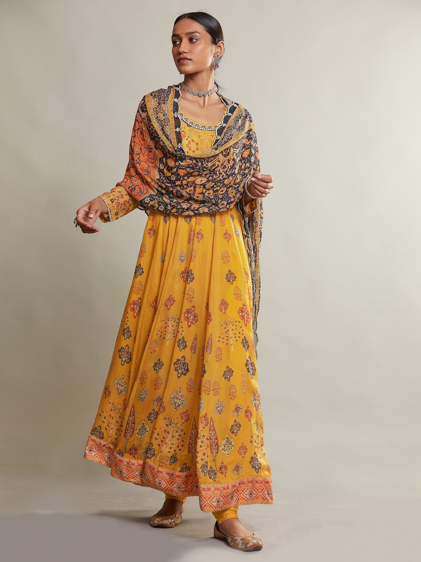Nazm Yellow Anarkali Set Extra Small