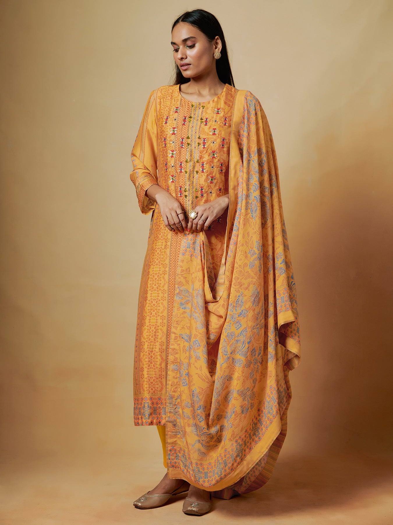 Mustard Unstitched Kurta Set | Shop Saundh