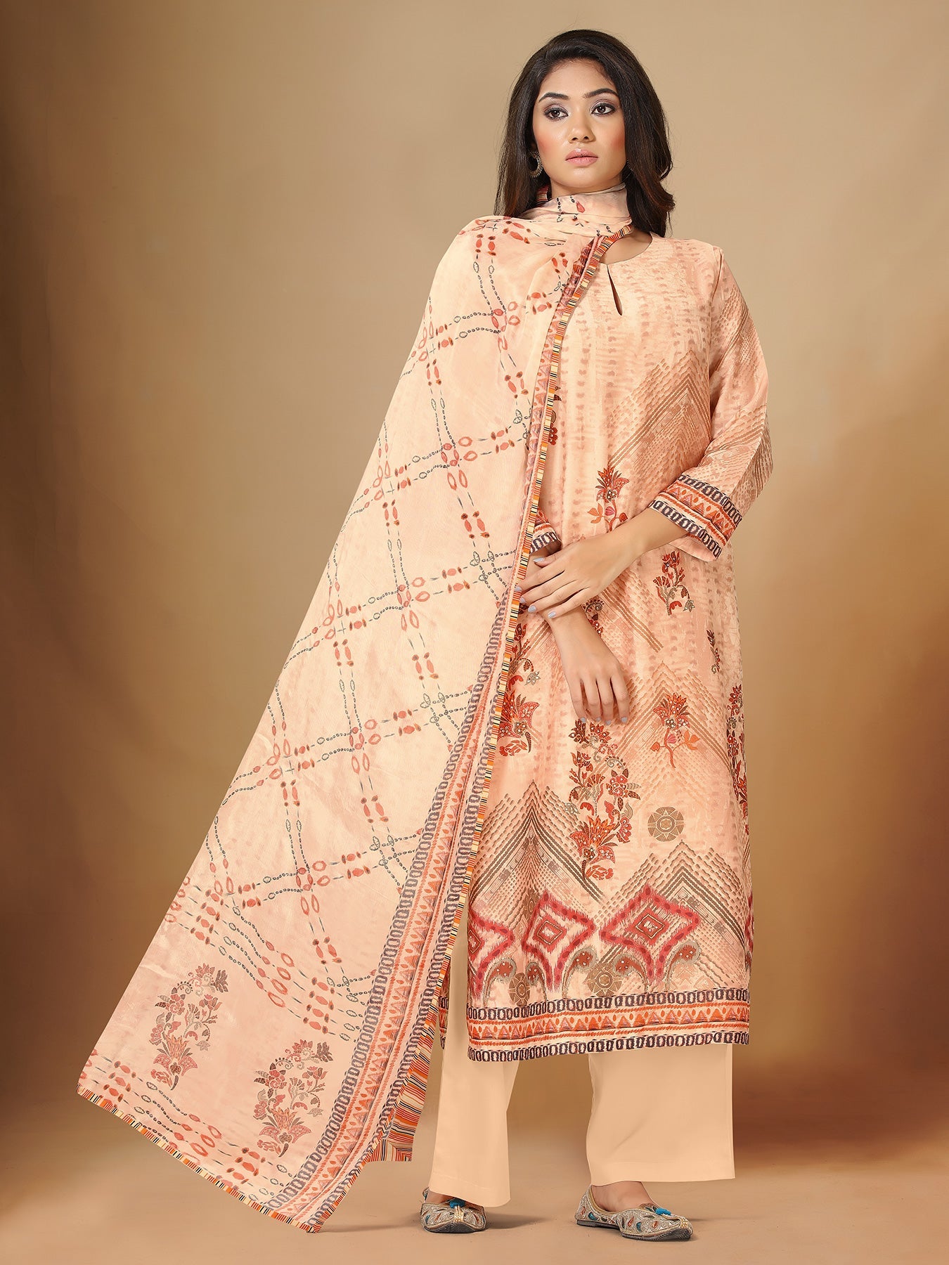 Peach Unstitched Kurta Set | Shop Saundh