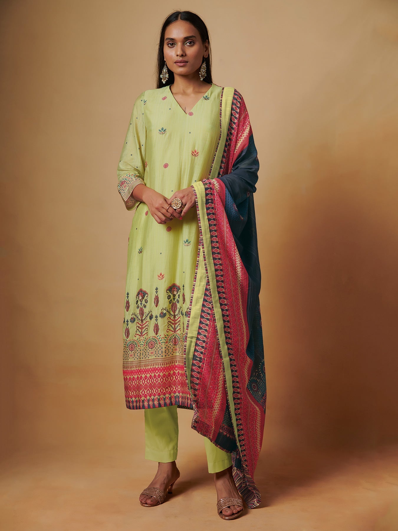 Light Green Unstitched Kurta Set  | Shop Saundh