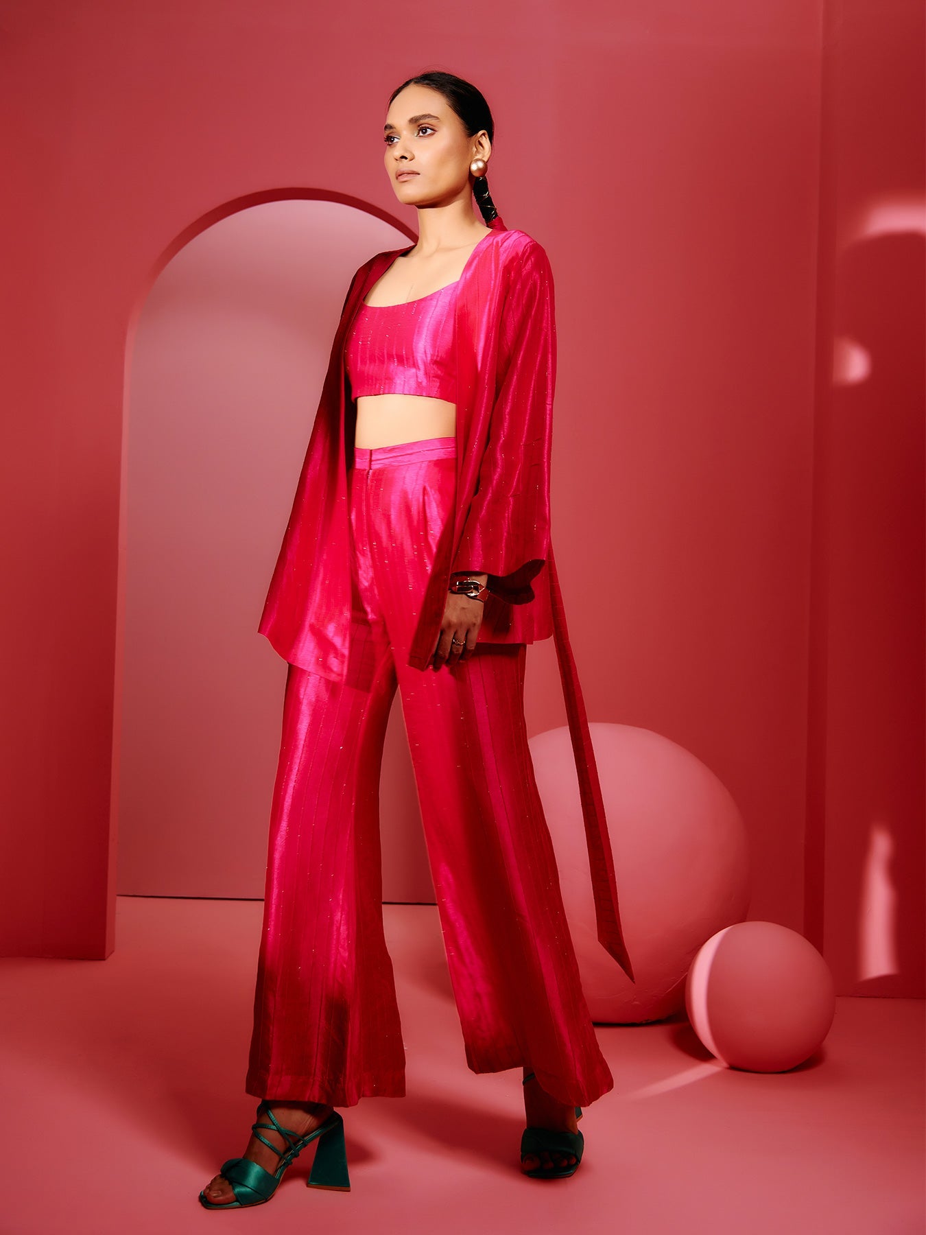 Pink Printed Jacket Set | Shop Saundh