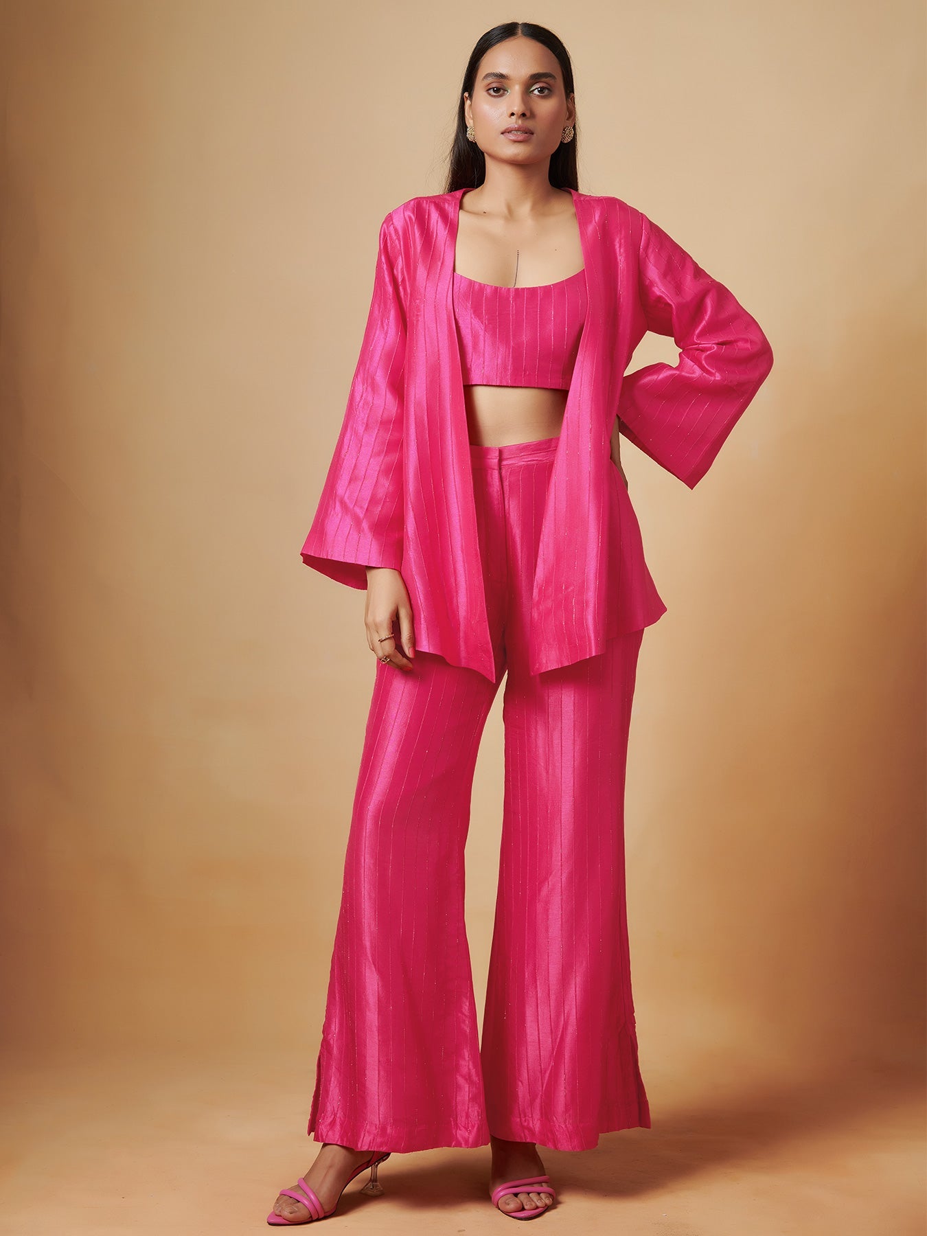 Pink Printed Jacket Set | Shop Saundh