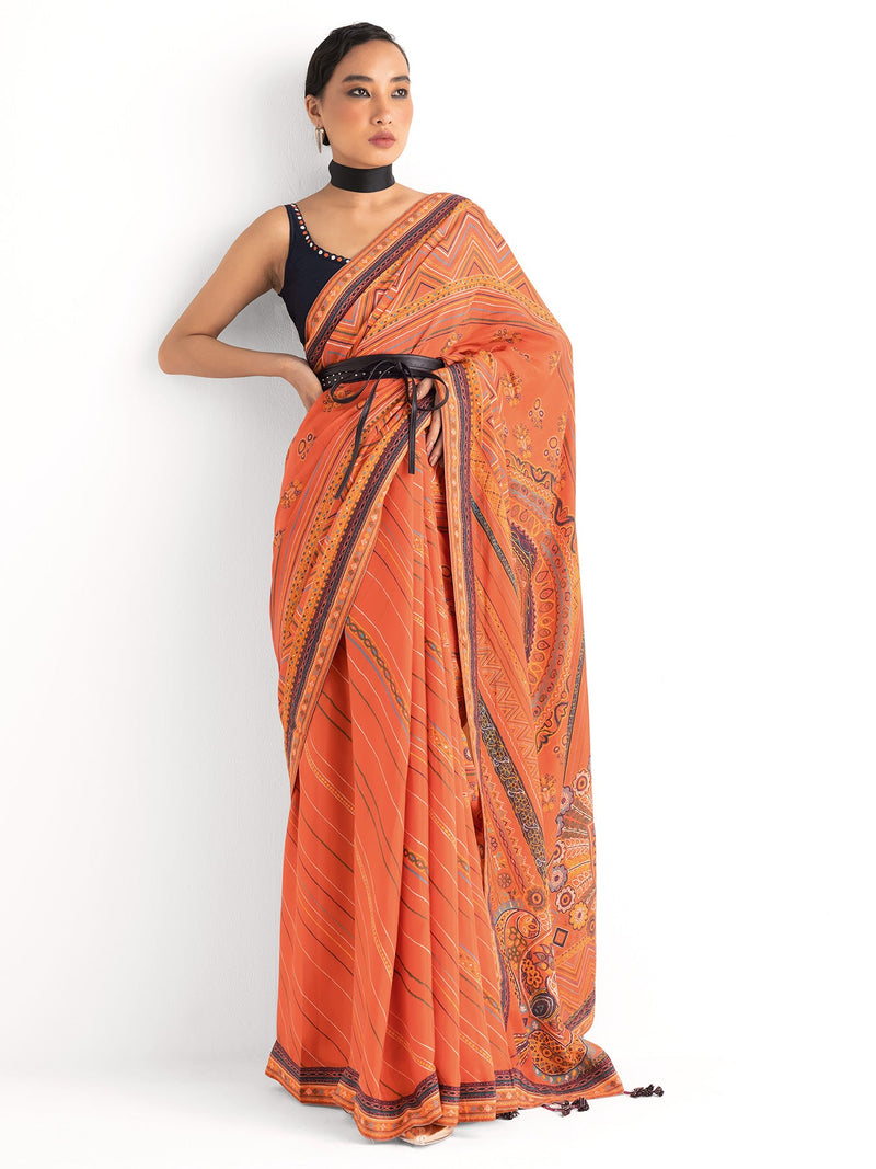 Orange Saree Cotton Silk | Shop Saundh