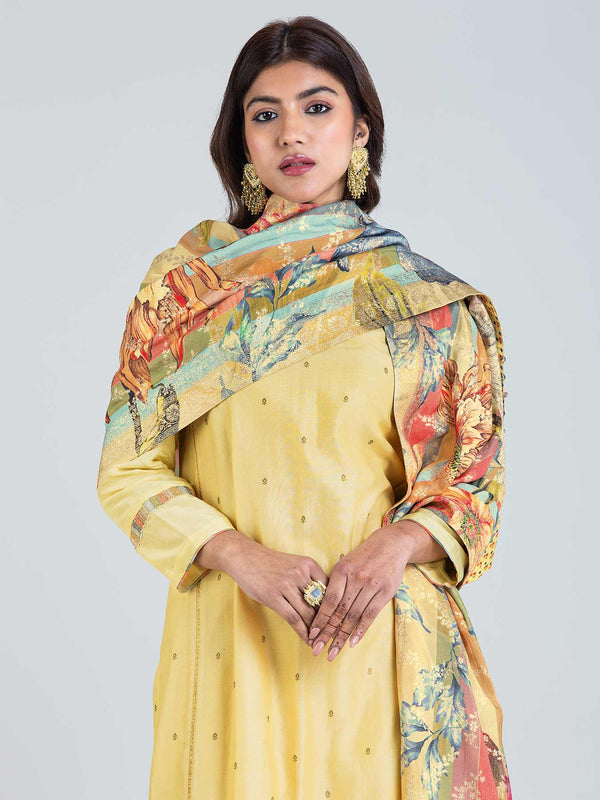 Yellow Kurta Chanderi Silk Set| Shop Saundh