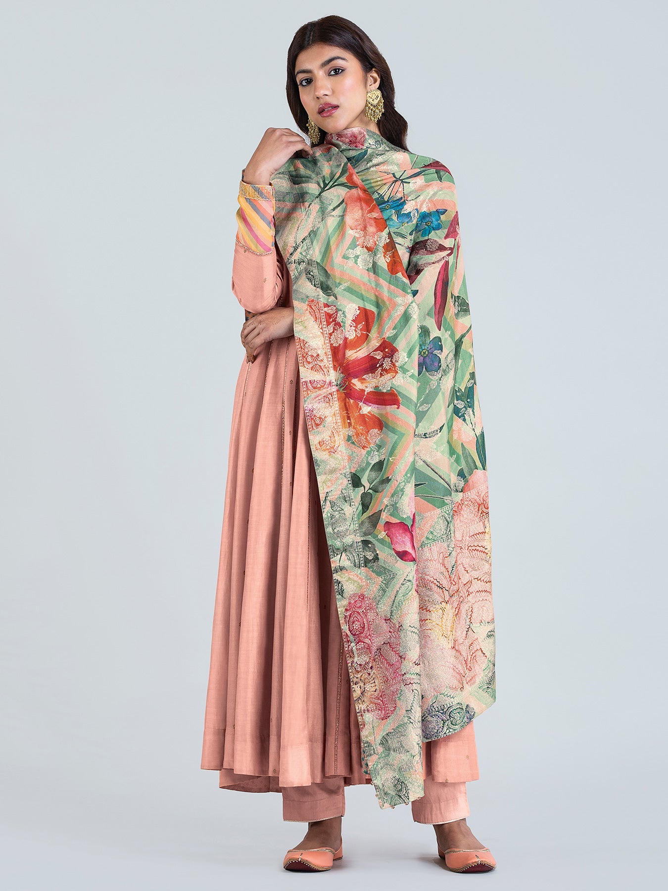 Peach Chanderi Anarkali Set| Shop Saundh