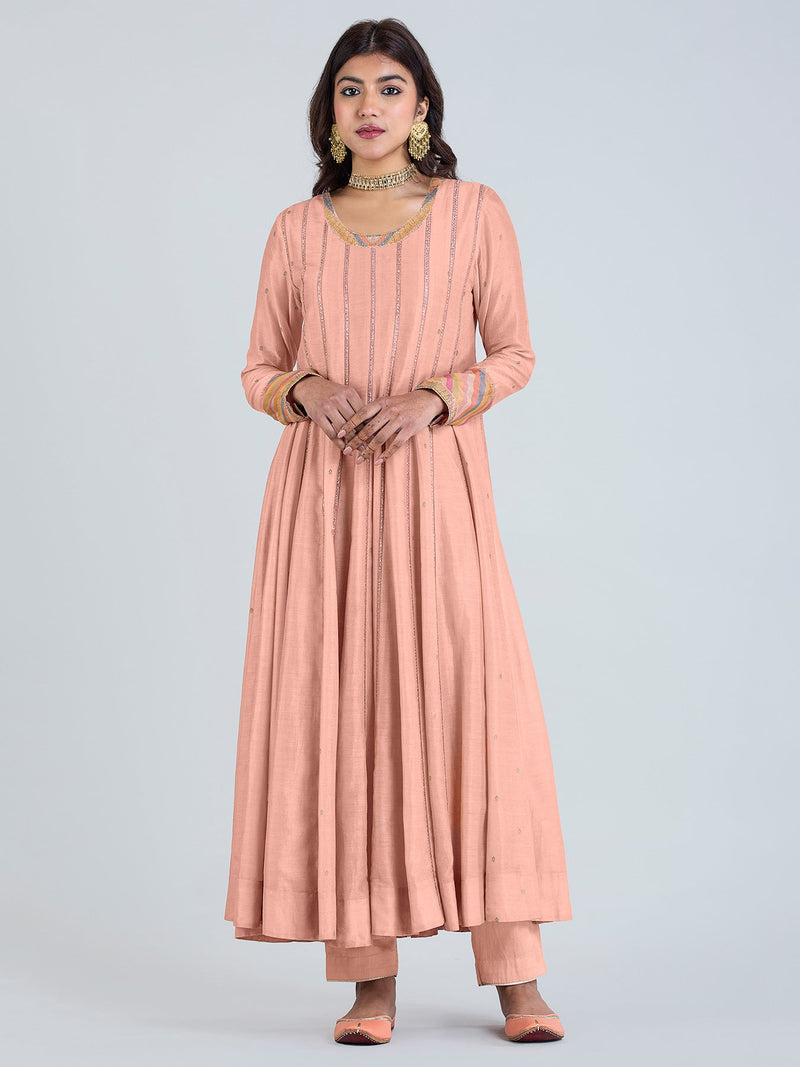 Vayu Zari Peach Anarkali Set with Dupatta