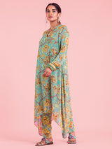 Vayu Handkerchief Hemmed Teal Blue Kurta Set